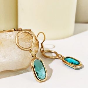 New - Gold-Tone Earrings with Turquoise Colored Glass Drops